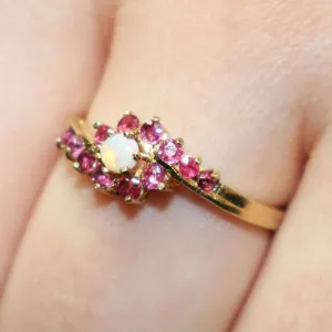 9ct gold opal / pink spinel crossover ring