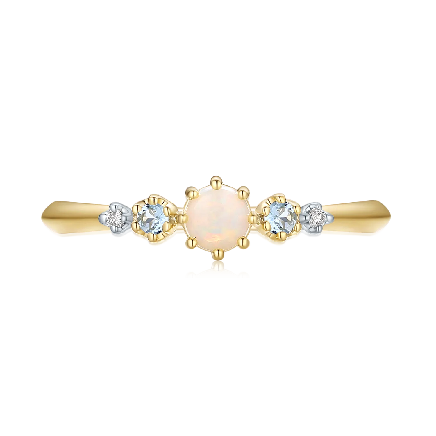 9ct Yellow and White Gold Round Cut 2mm White Opal Diamond Set Ring