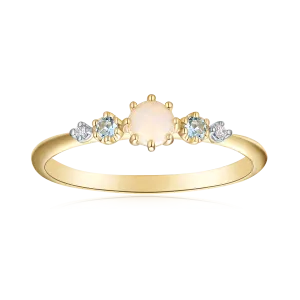 9ct Yellow and White Gold Round Cut 2mm White Opal Diamond Set Ring