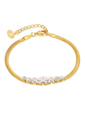 Adrienne with Princess Cut Cubic Zirconia Herringbone Chain Bracelet in Gold