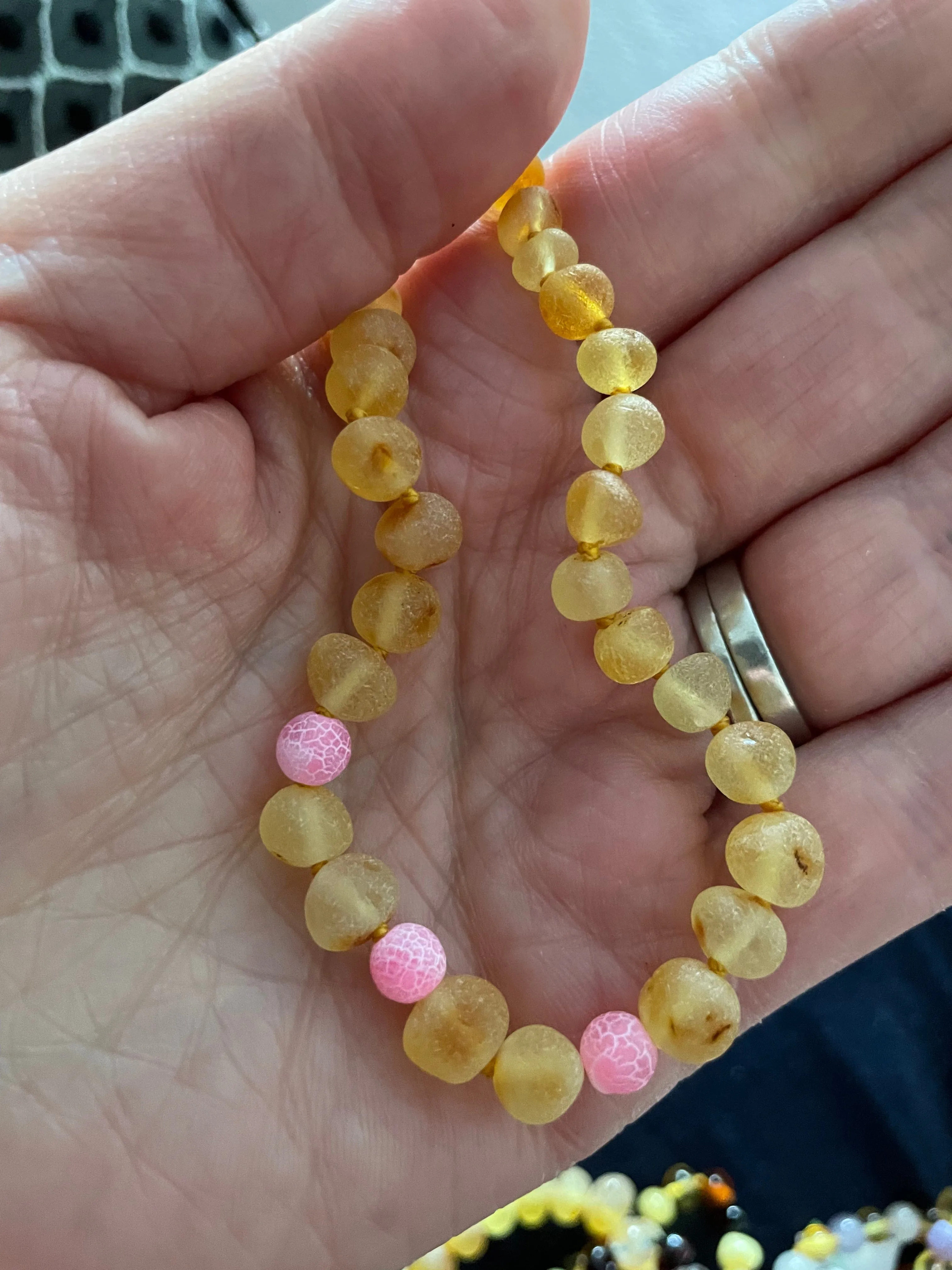 Adult Nurture Raw Honey Pink Agate Baltic Amber Bead Anklet