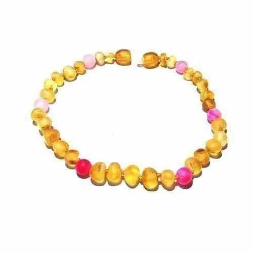 Adult Nurture Raw Honey Pink Agate Baltic Amber Bead Anklet