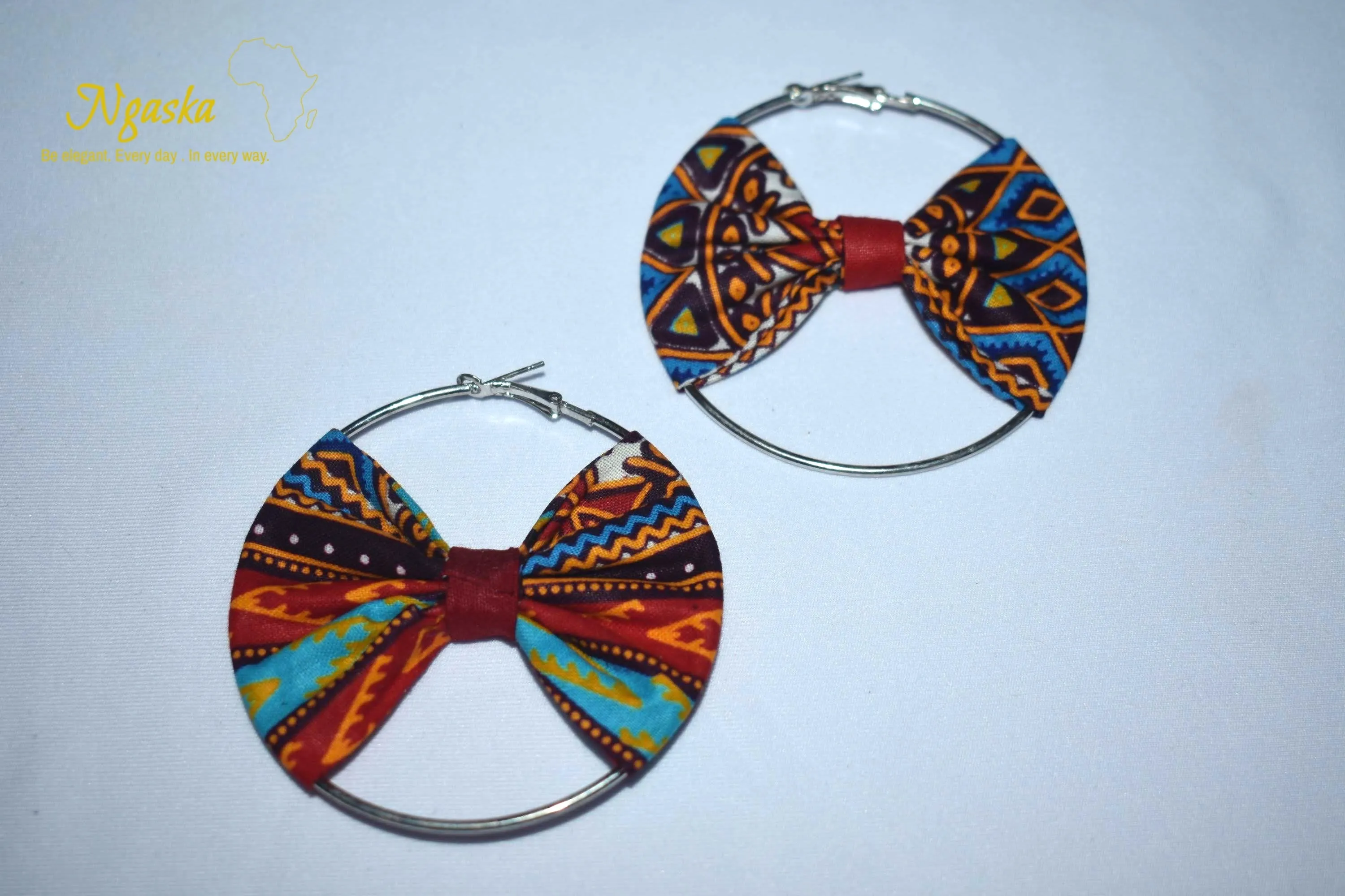 African Print Creole Hoop Earrings, Dashiki Print - ER9