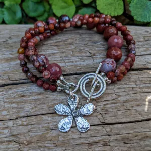 Agate Multi Strand Bracelet with Flower Charm