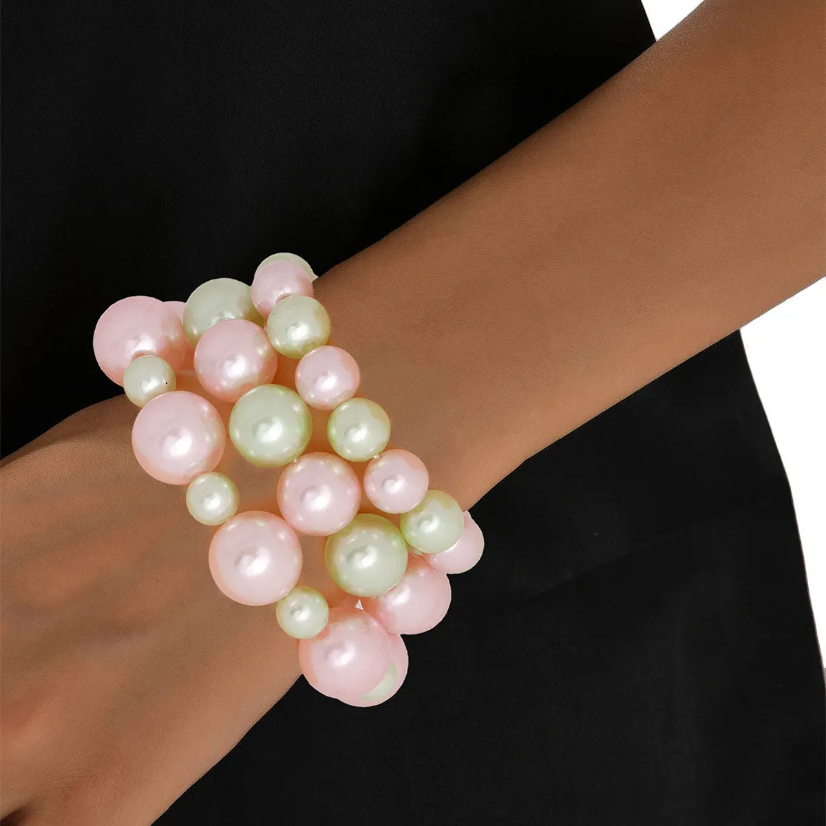 AKA Pink Green Pearls Stretch Bracelet Set Alpha Kappa Alpha Inspired