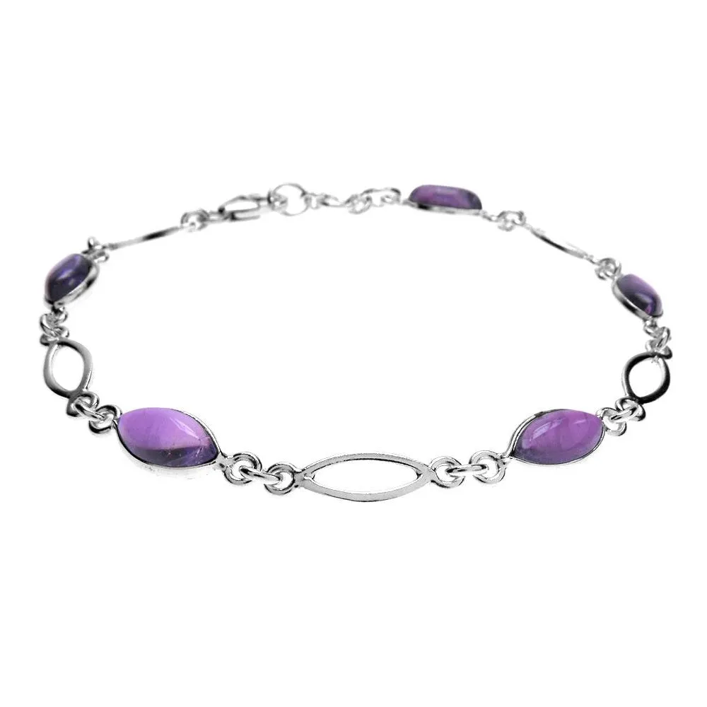 Amethyst Sterling Silver Marquise Link Bracelet