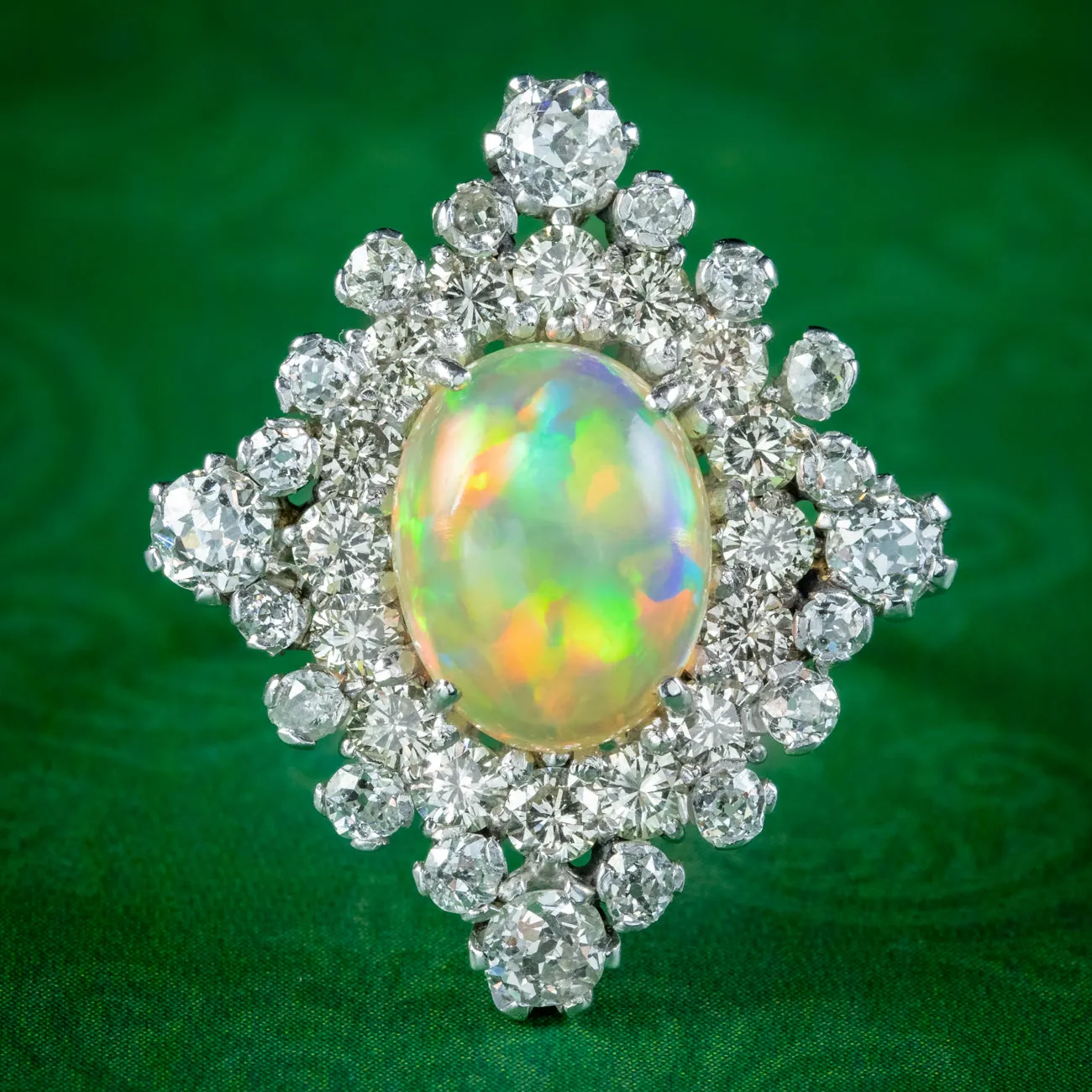 Antique Art Deco Opal Diamond Cluster Ring 3.5ct Opal