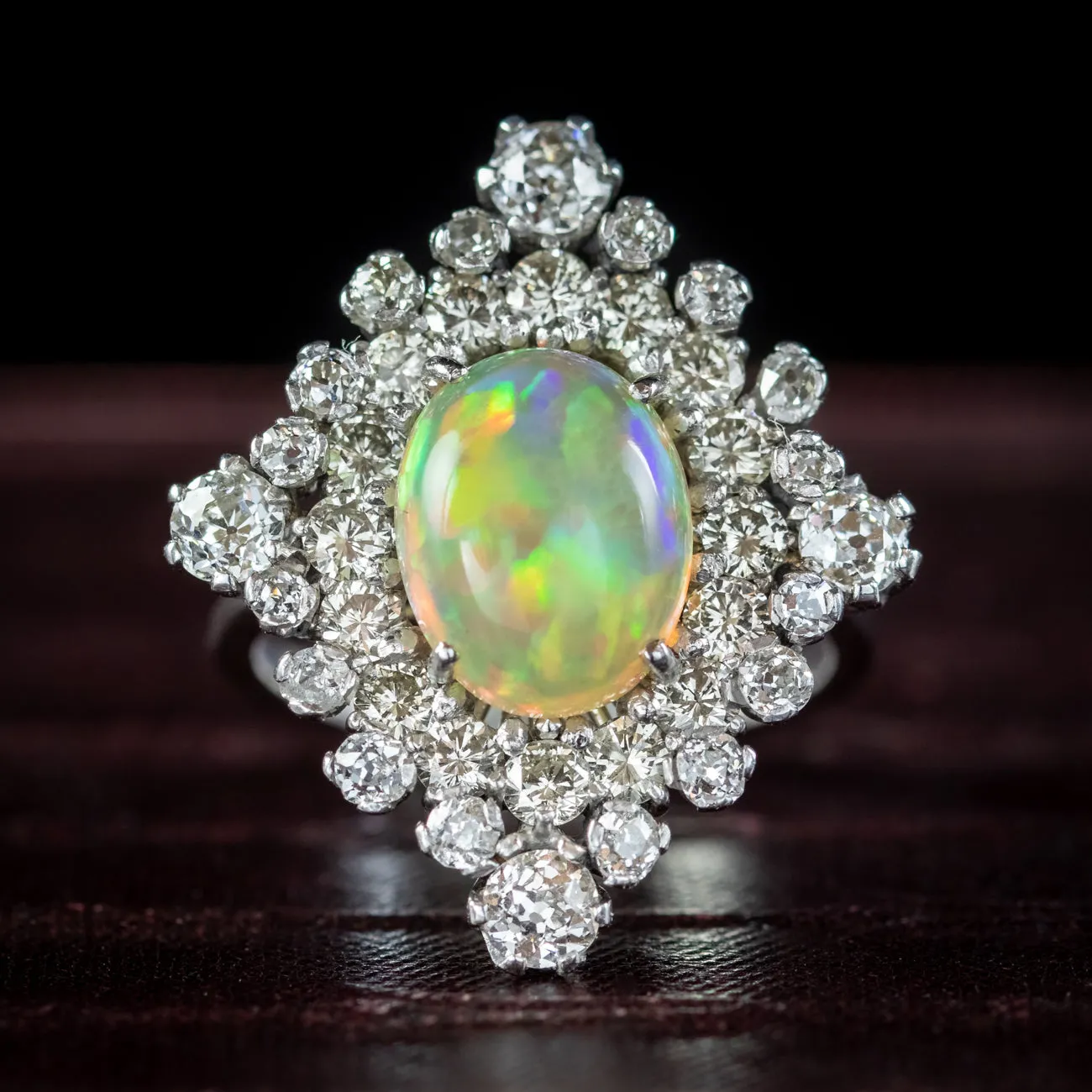 Antique Art Deco Opal Diamond Cluster Ring 3.5ct Opal