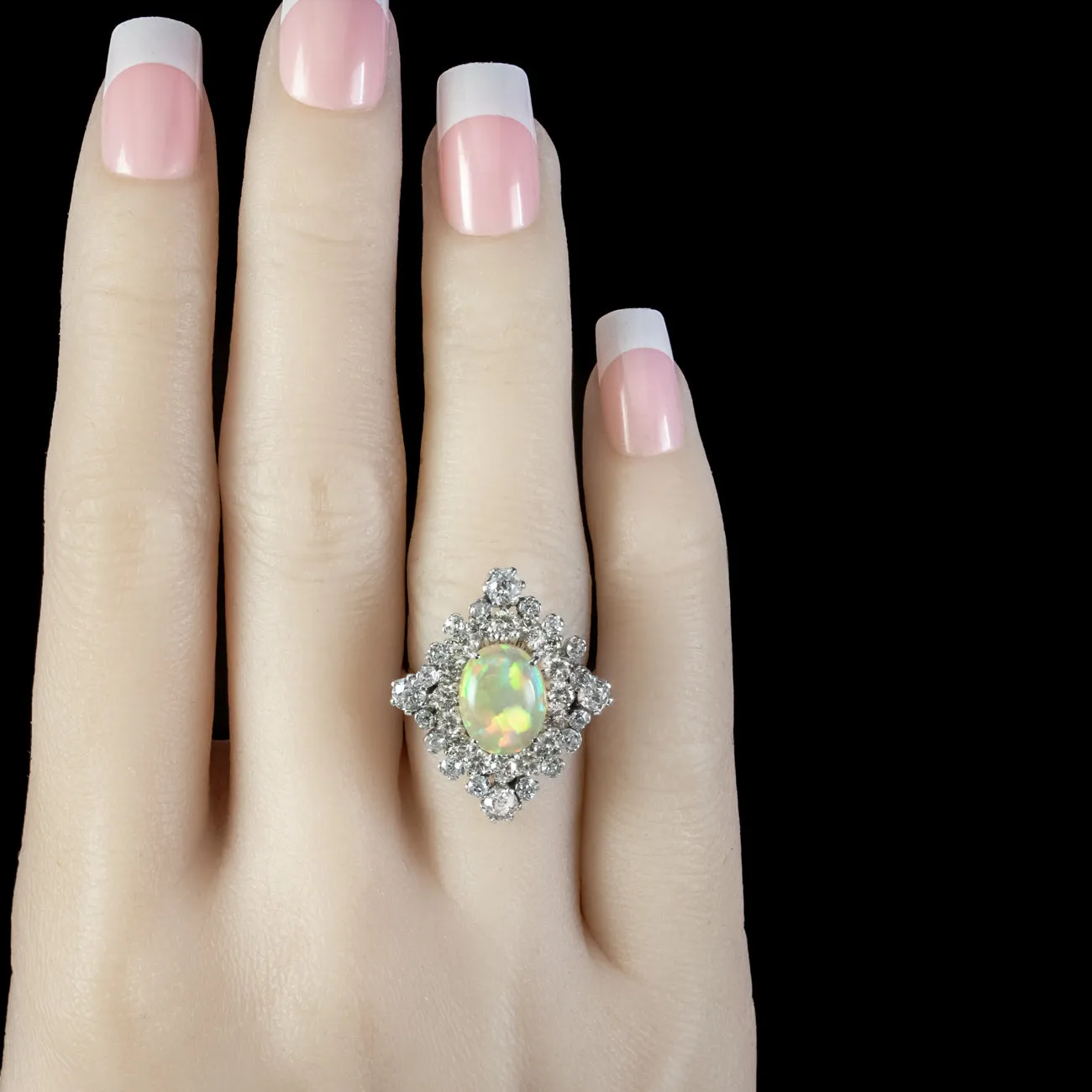 Antique Art Deco Opal Diamond Cluster Ring 3.5ct Opal