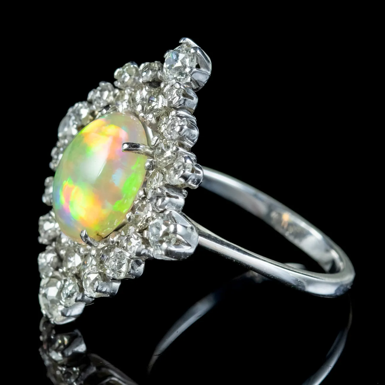 Antique Art Deco Opal Diamond Cluster Ring 3.5ct Opal