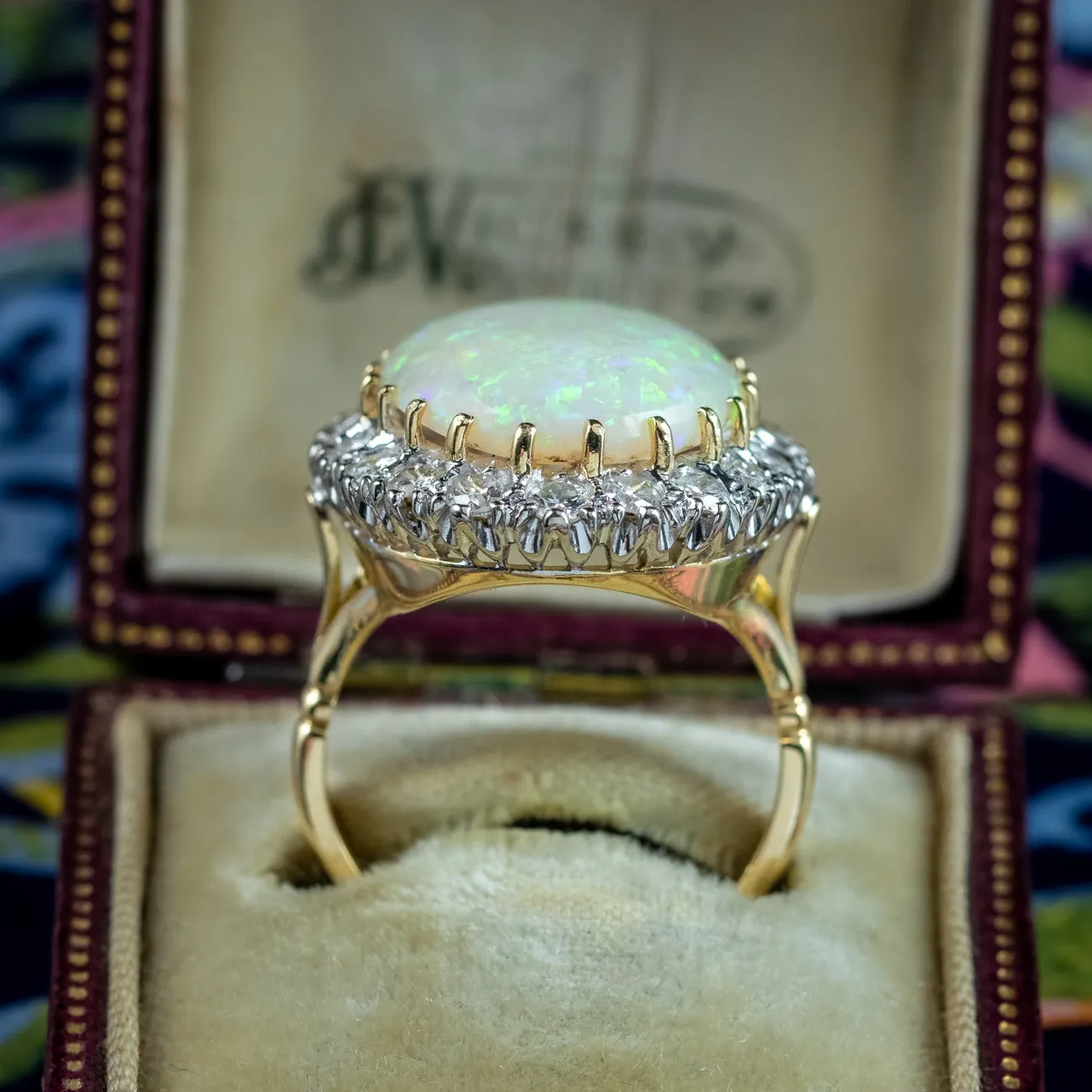 Antique Edwardian Opal Diamond Cluster Ring 20ct Opal