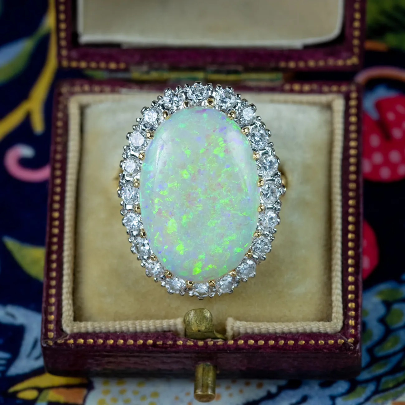 Antique Edwardian Opal Diamond Cluster Ring 20ct Opal