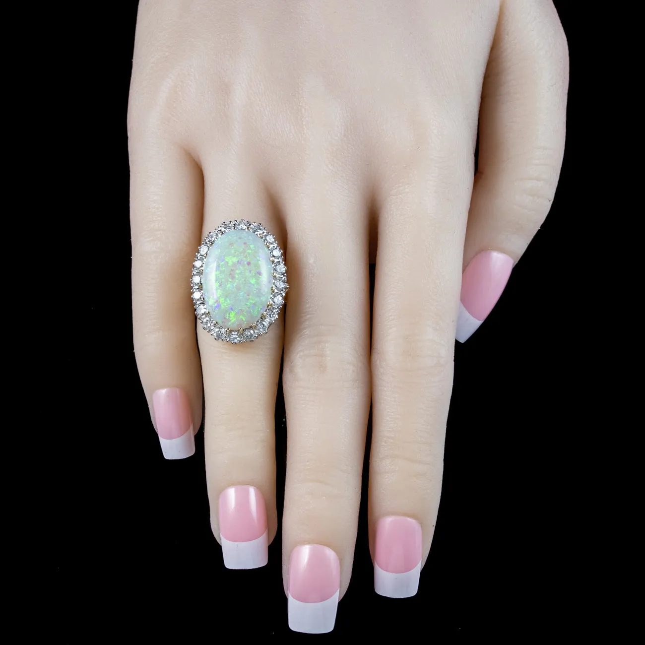 Antique Edwardian Opal Diamond Cluster Ring 20ct Opal