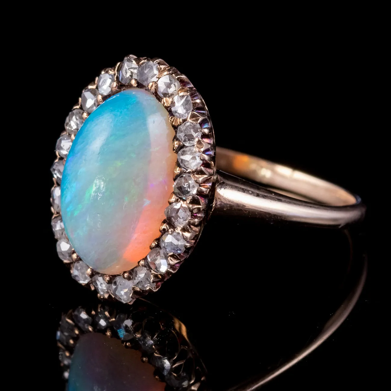 Antique Edwardian Opal Diamond Ring 15ct Gold 3ct Opal Circa 1901