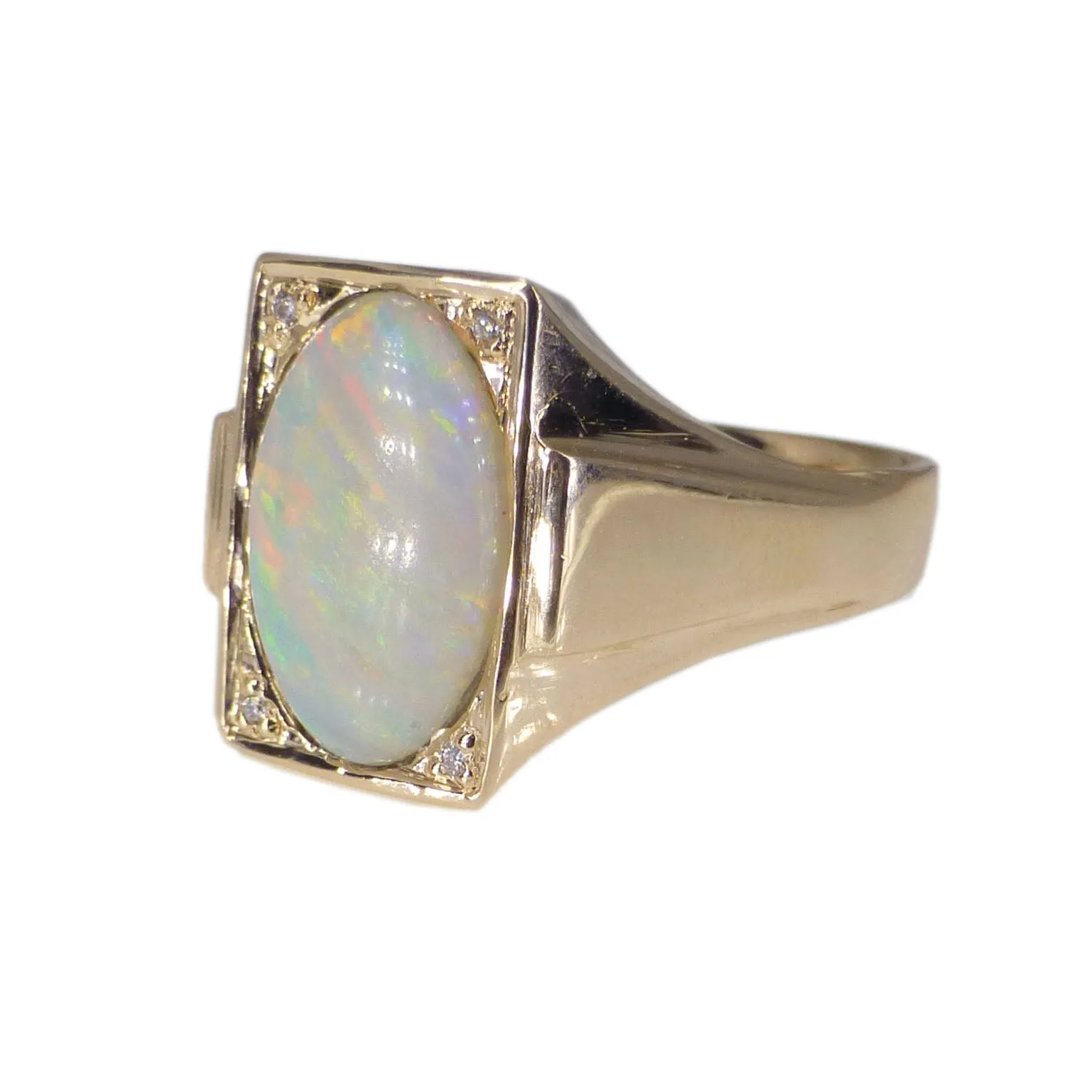 Antique Gold Opal & Diamond Solitaire Ring