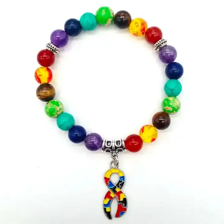 Autism Awareness Puzzle Chakra Beaded Bracelet by