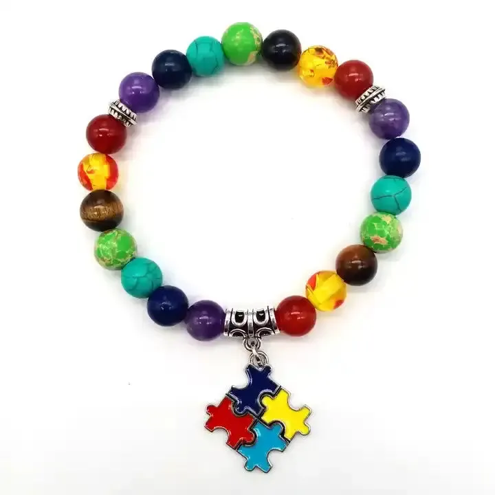 Autism Awareness Puzzle Chakra Beaded Bracelet by