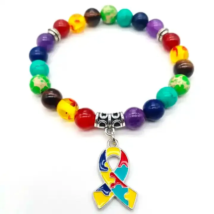 Autism Awareness Puzzle Chakra Beaded Bracelet by