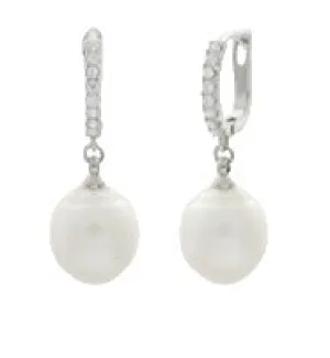 Ava Pave' Hoop Freshwater Pearl Dangle Earrings