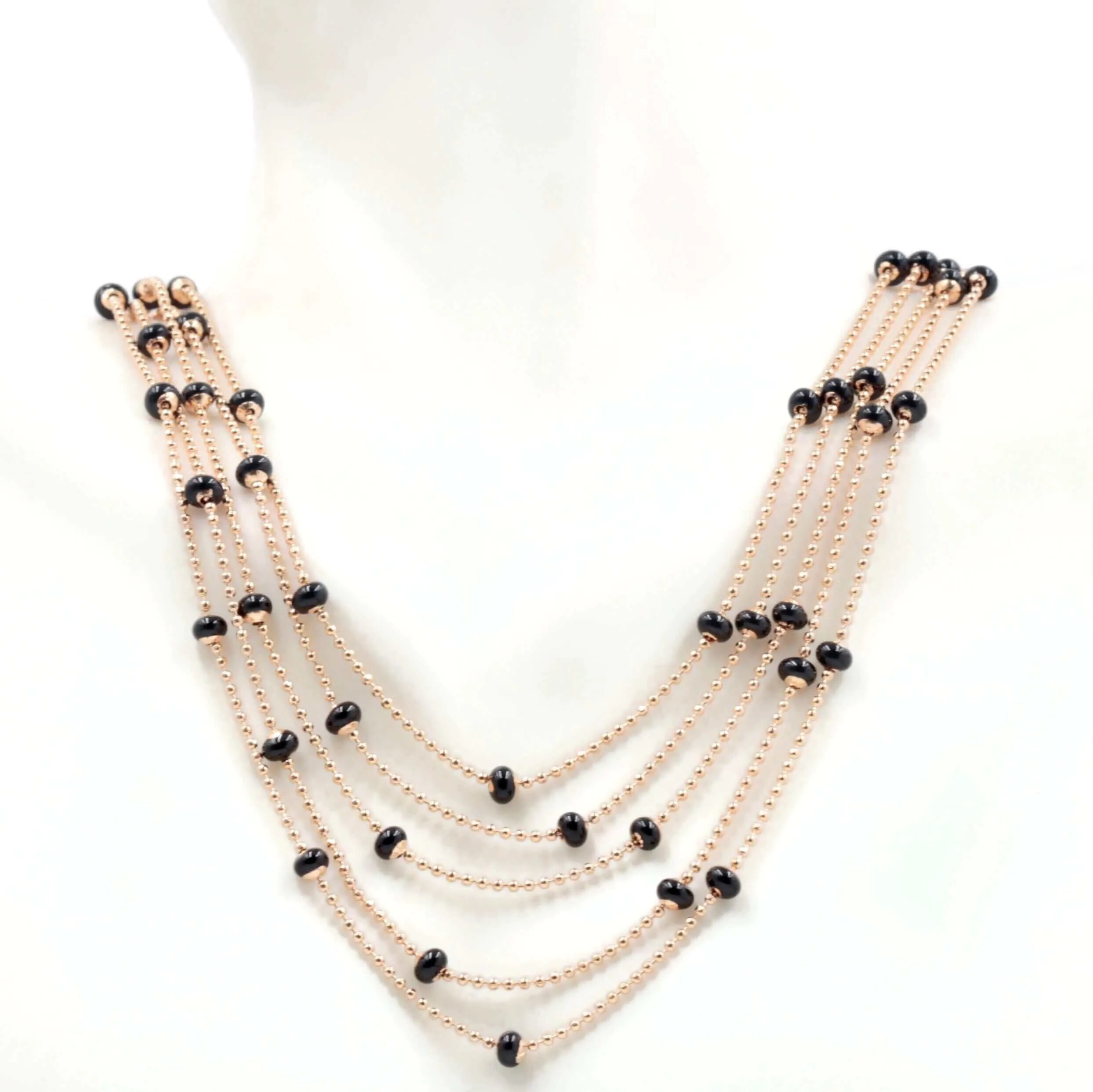 Black Onyx Beaded Chain Rose Gold necklace Beaded Necklace Simple chain Beads Gold chain Necklace Beaded Chain Necklace SKU:113219