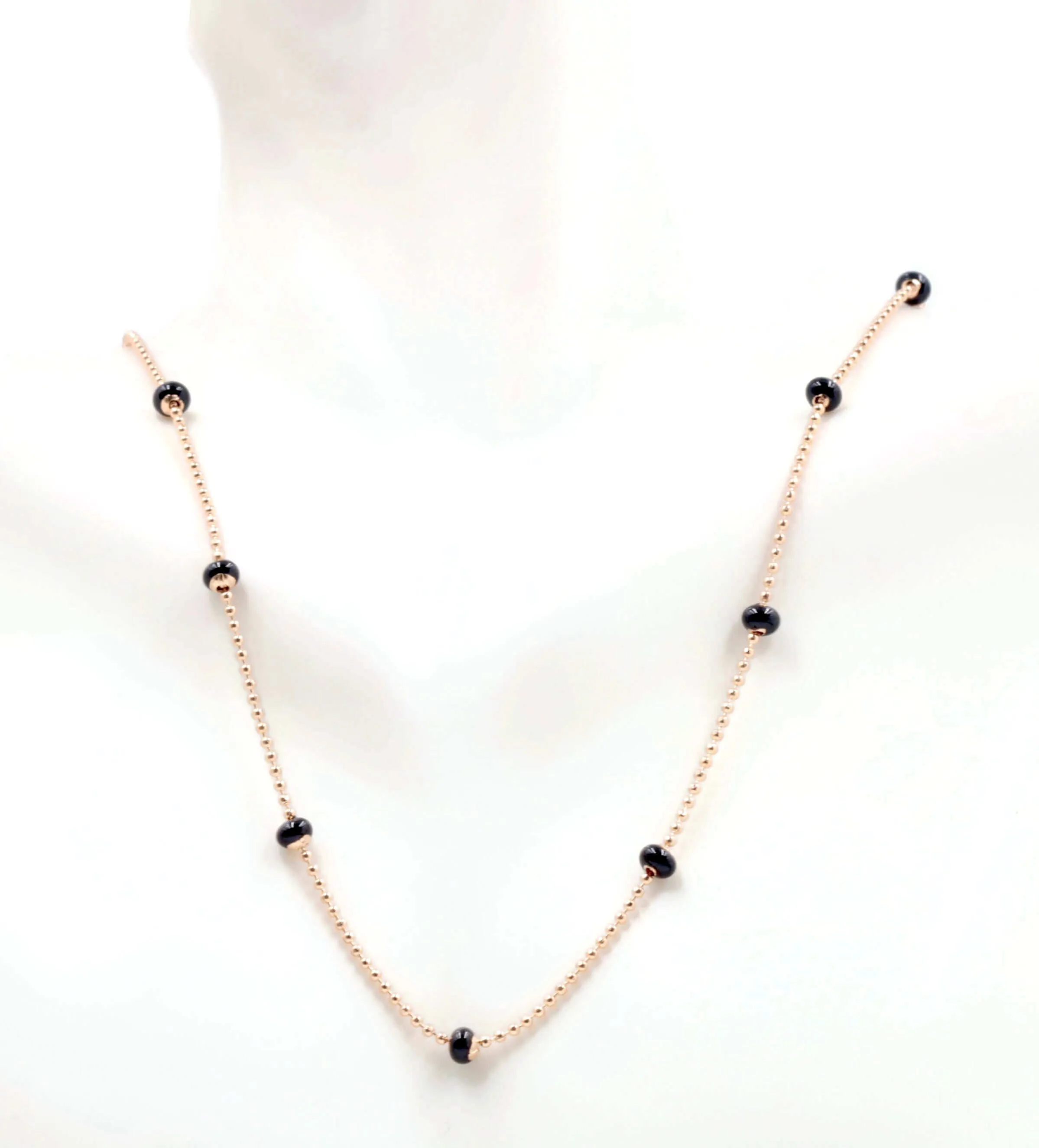 Black Onyx Beaded Chain Rose Gold necklace Beaded Necklace Simple chain Beads Gold chain Necklace Beaded Chain Necklace SKU:113219