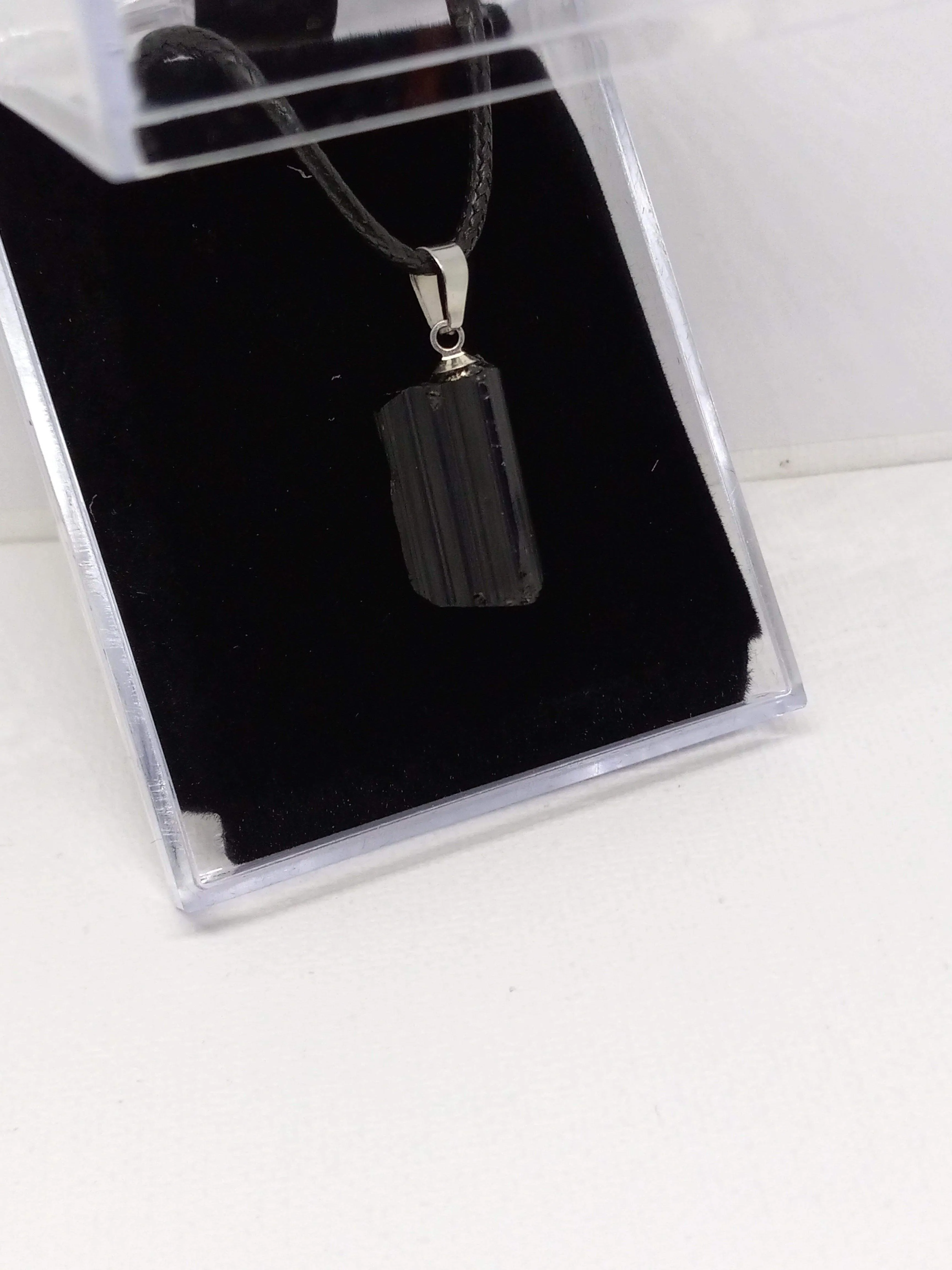 Black Tourmaline Natural Raw with Box choice of stainless steel chain or leather necklace