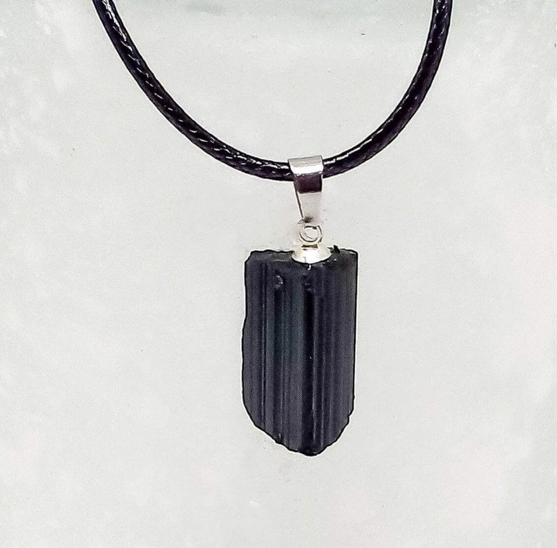 Black Tourmaline Natural Raw with Box choice of stainless steel chain or leather necklace