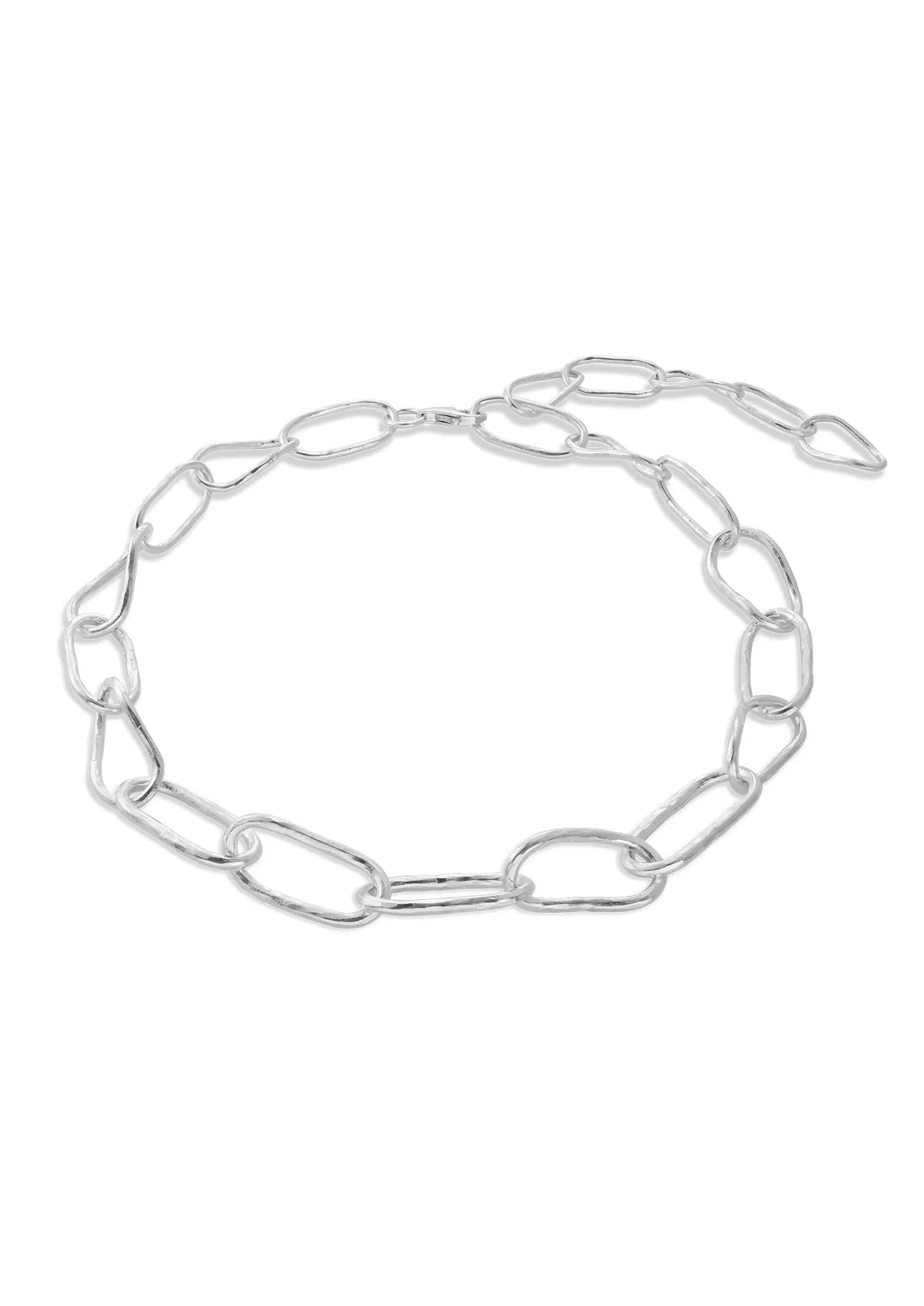 Bold Hammered Chain Necklace Silver