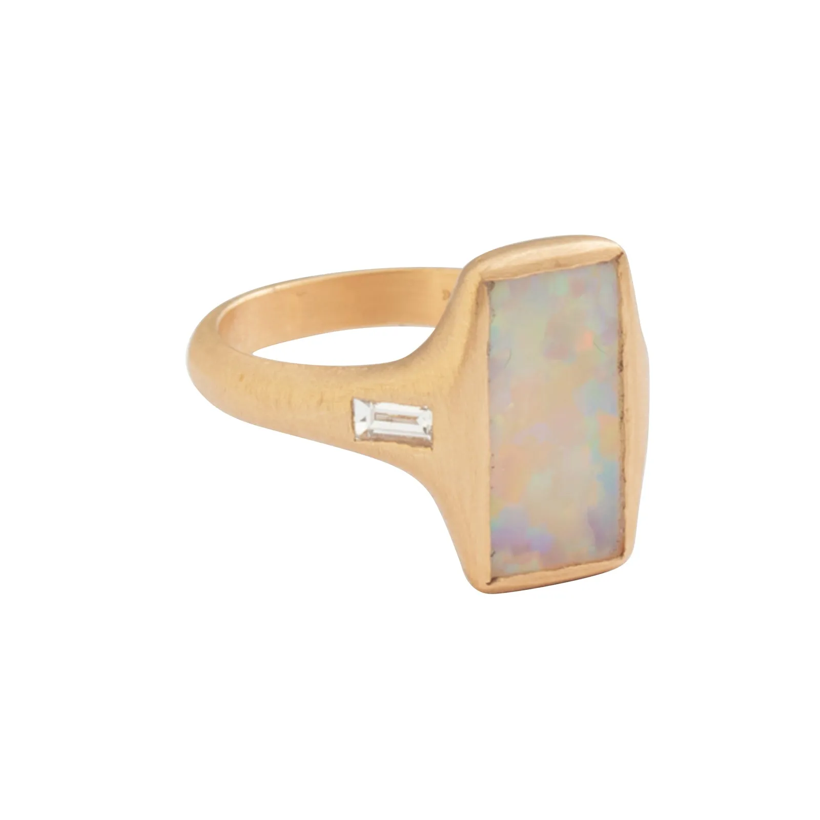 Boulder Opal and Baguette Diamond Ring