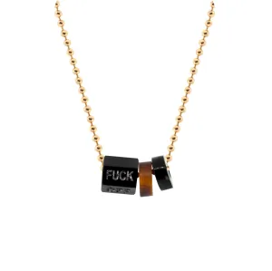 Carved Onyx "FUCK" Gemstone On Gold Ball Chain Necklace