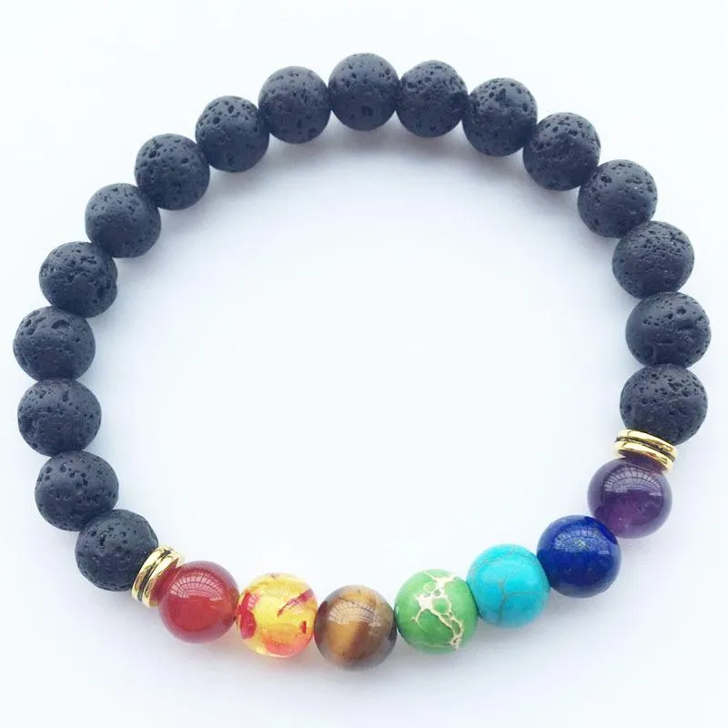 Chakra Healing Lava Beads Bracelet