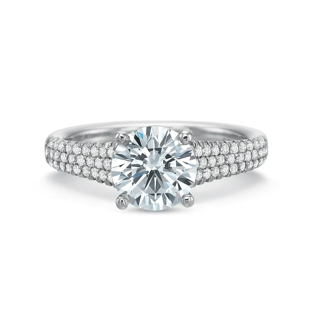 Classic Diamond Engagement Ring with Tapered Pavé Diamond Band