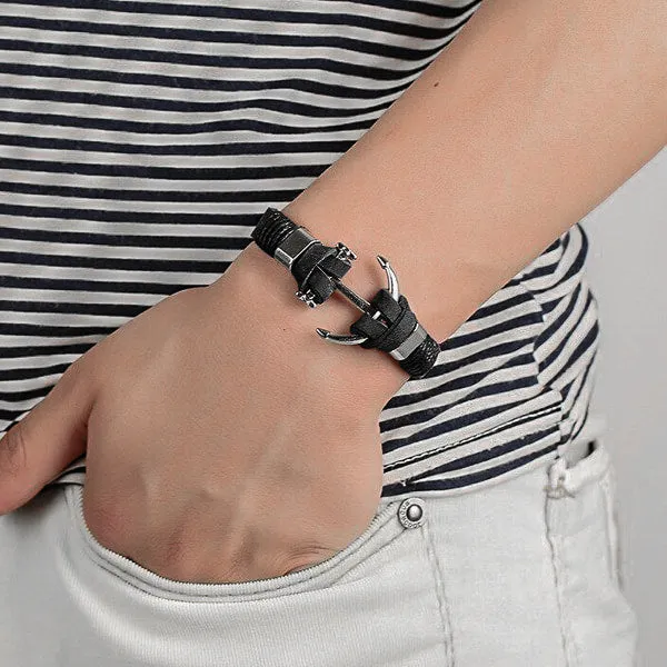 Classy Men Black Anchor Bracelet