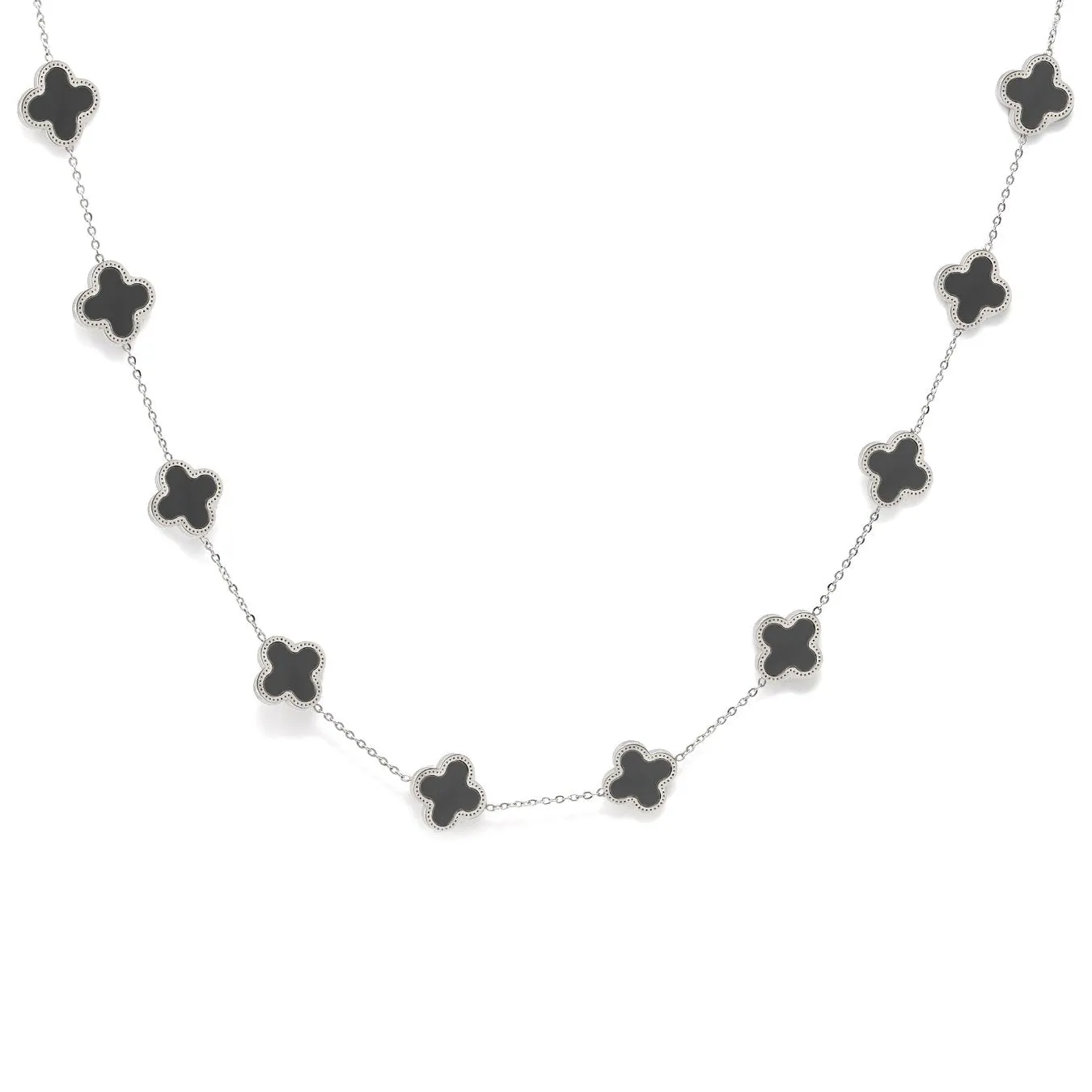 Clover Choker Necklace - (Silver & Black)