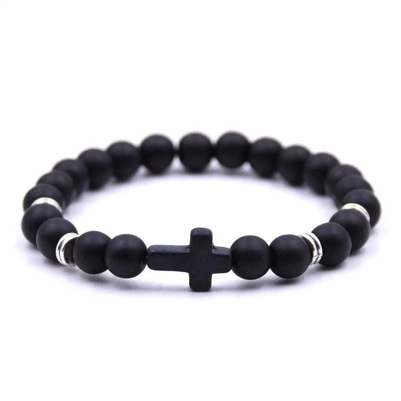 Cross Bead Bracelet <br> Sideways Black Matte