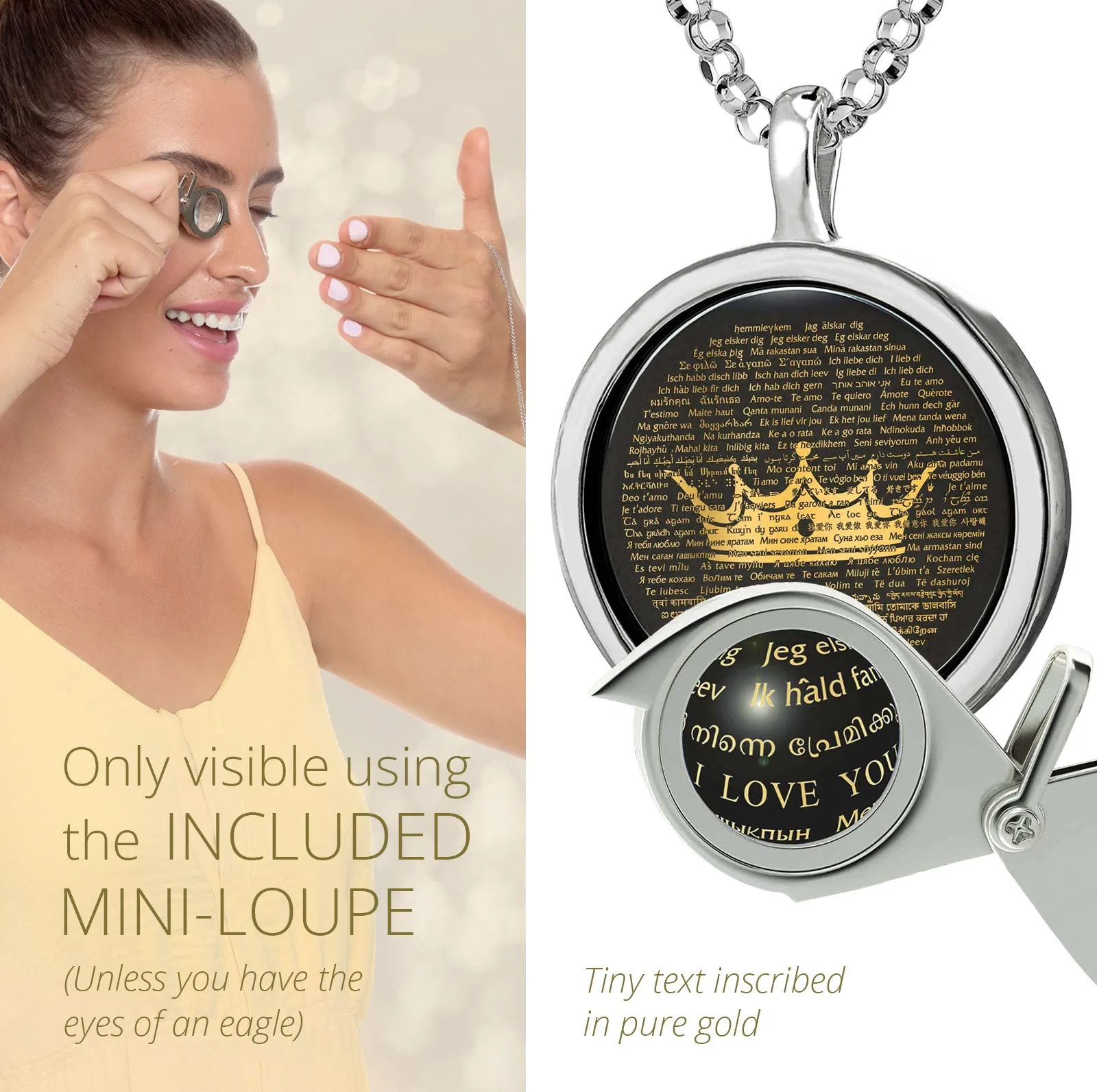 Crown the Queen of Your Heart Necklace Over 100 Languages I Love You Pendant