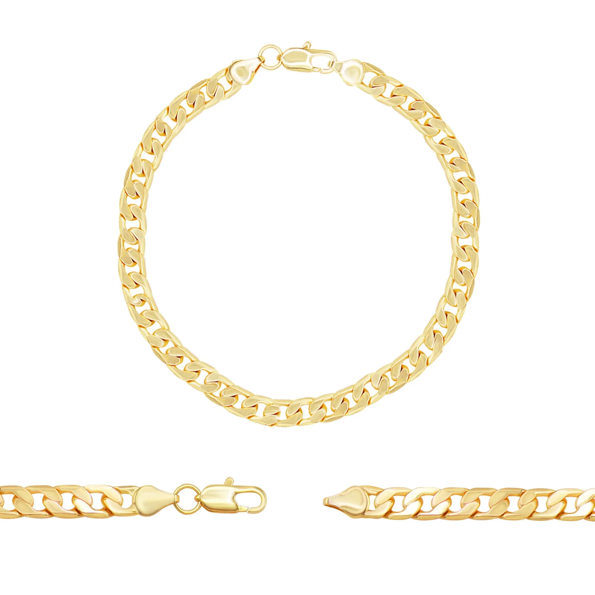 Cuban Link Chain 14K Gold Filled Bracelet 8.5" Lobster Claw Clasp Jewelry Gift for Men 6 mm 8 mm