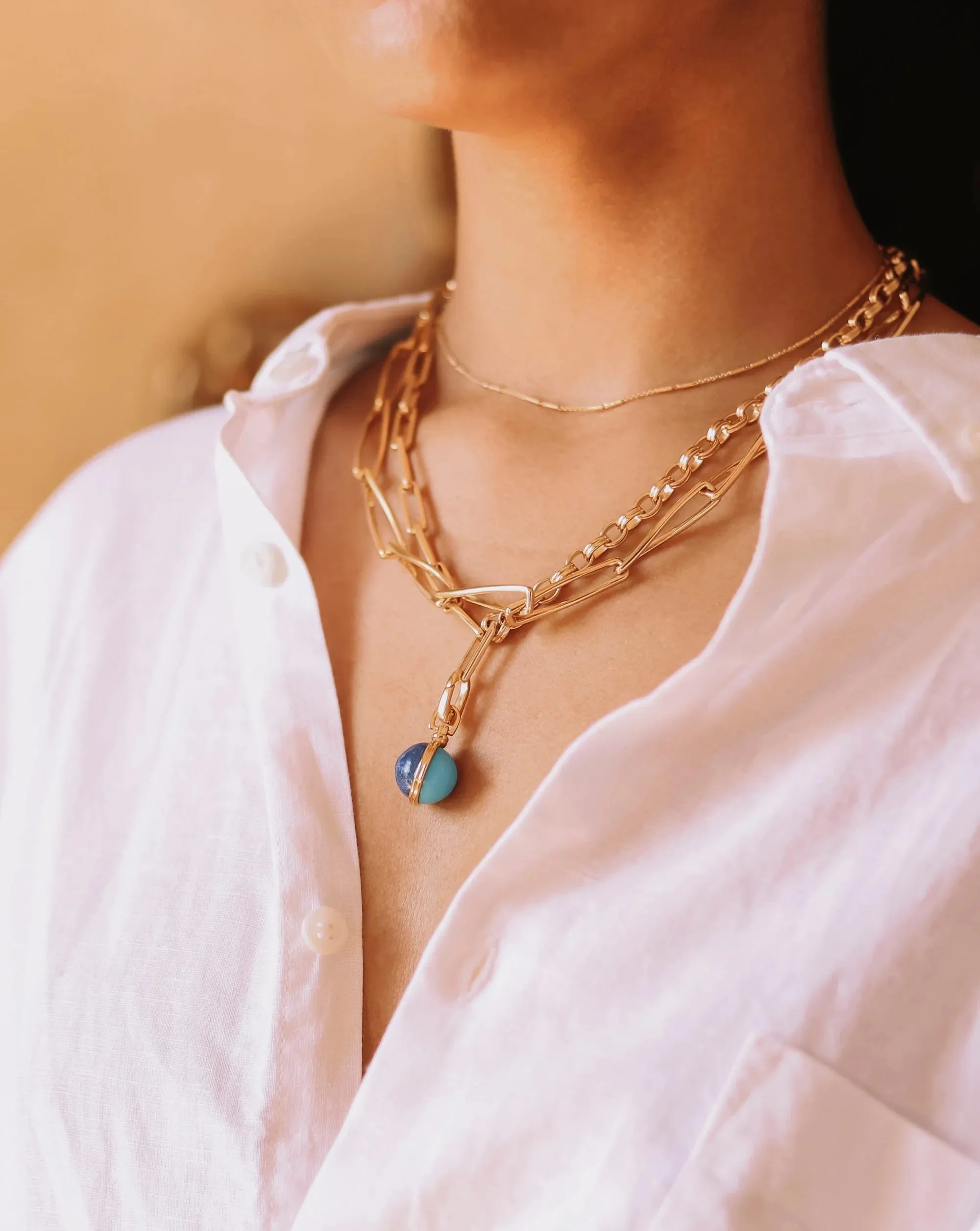 Deconstructed Axiom Sphere Chain Necklace | 18ct Gold Plated / Lapis & Turquoise