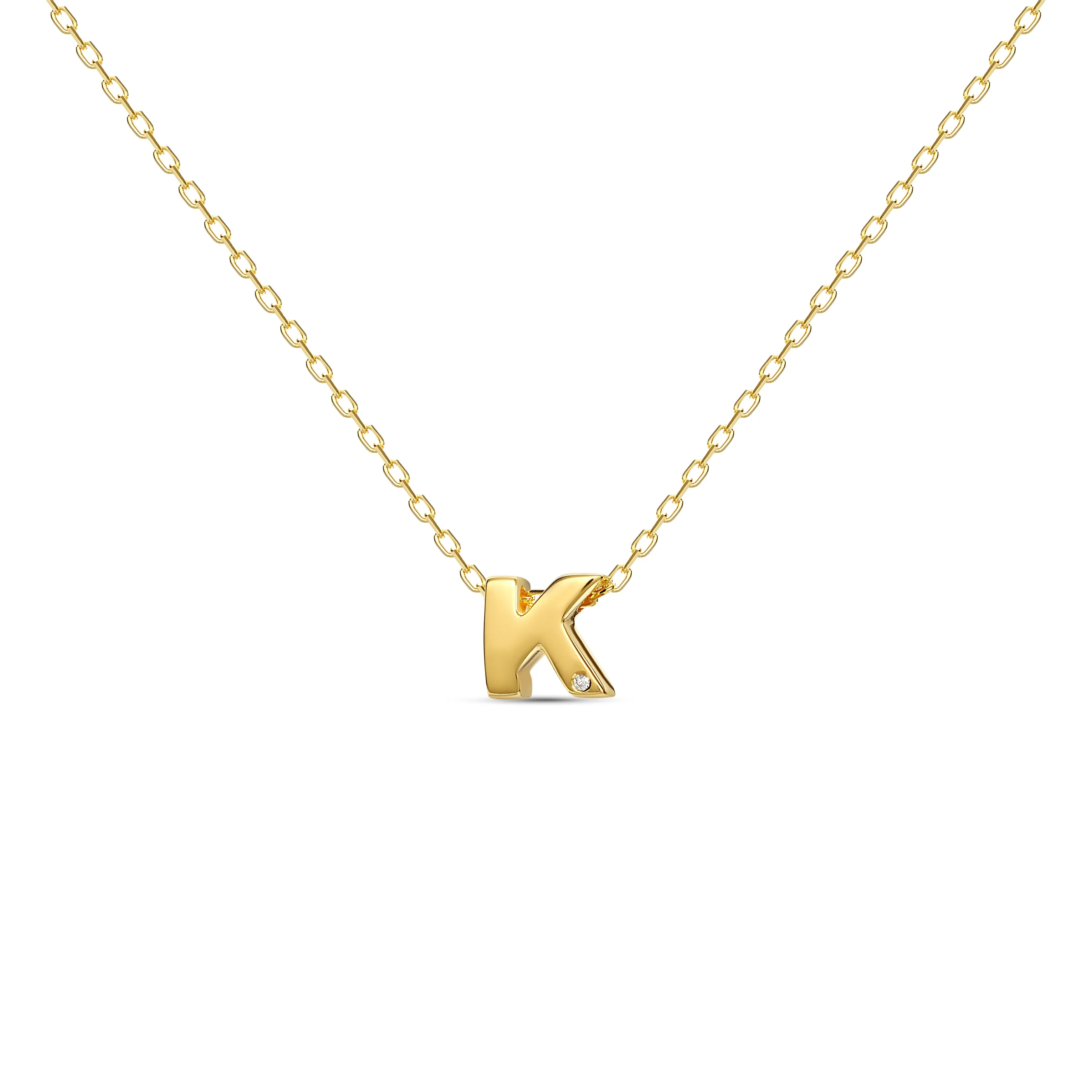 Diamond Letter Necklace "K" - 18 karat gold vermeil on sterling silver, diamond 0.01 carat