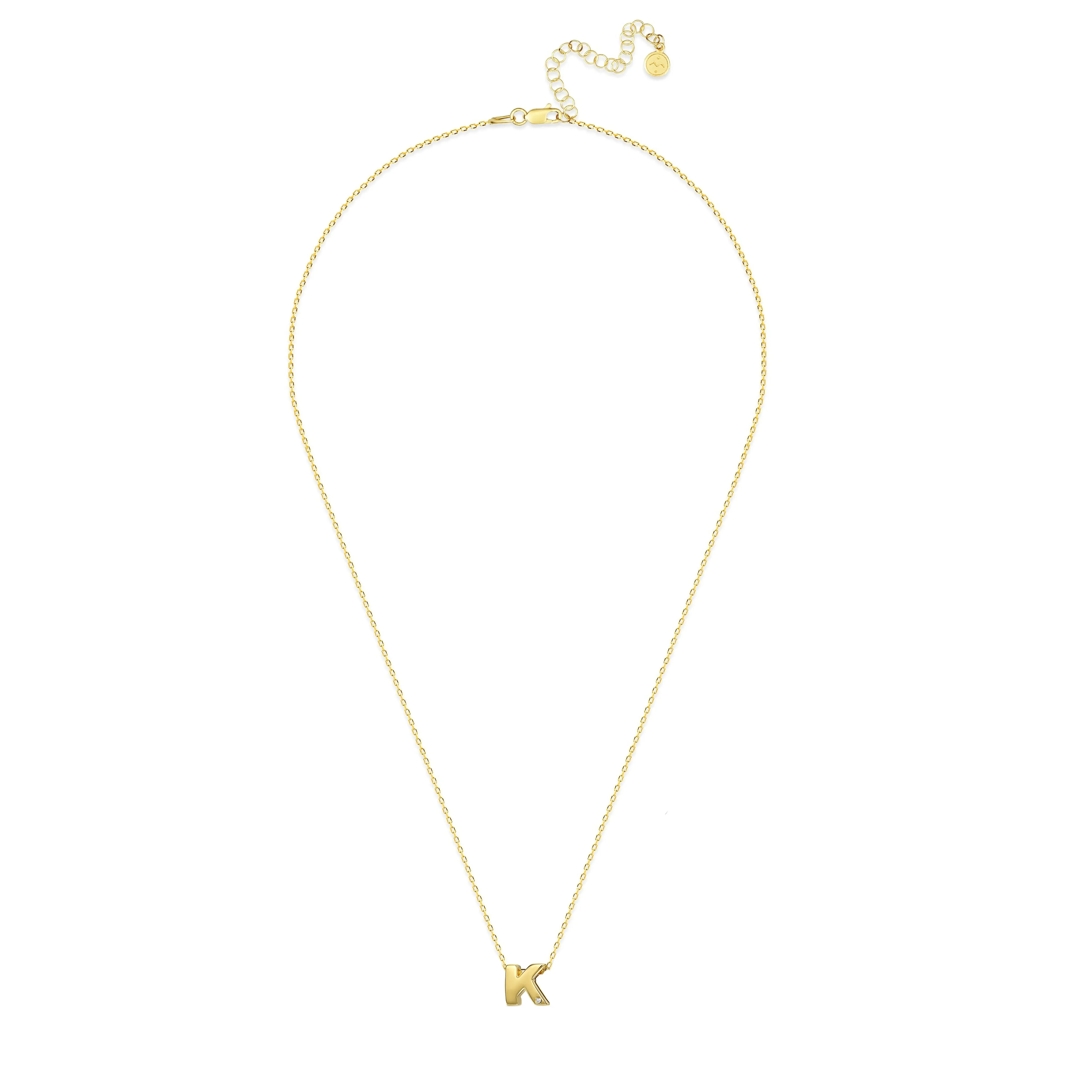 Diamond Letter Necklace "K" - 18 karat gold vermeil on sterling silver, diamond 0.01 carat