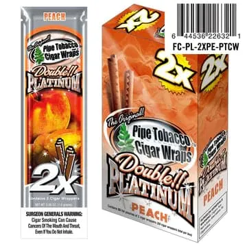 Double Platinum 2X Peach Blunt Cigar Wraps 15ct Box