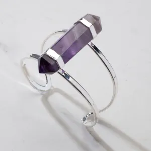 Double Terminated Amethyst Silver Cuff Bracelet