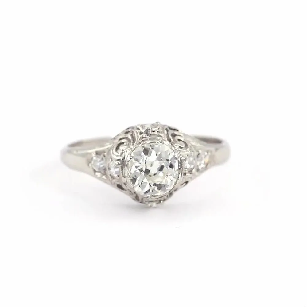 Edwardian 0.65 Carat Old Mine Cut Diamond Platinum Ring