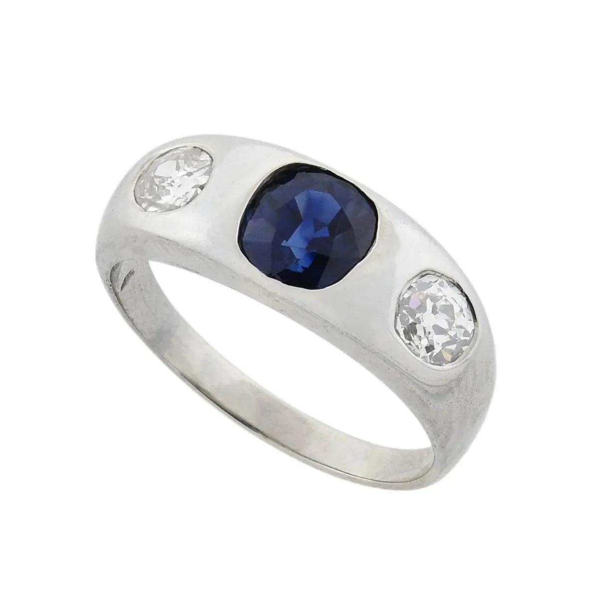 Edwardian Platinum 1ct Sapphire   Diamond 3-Stone Ring