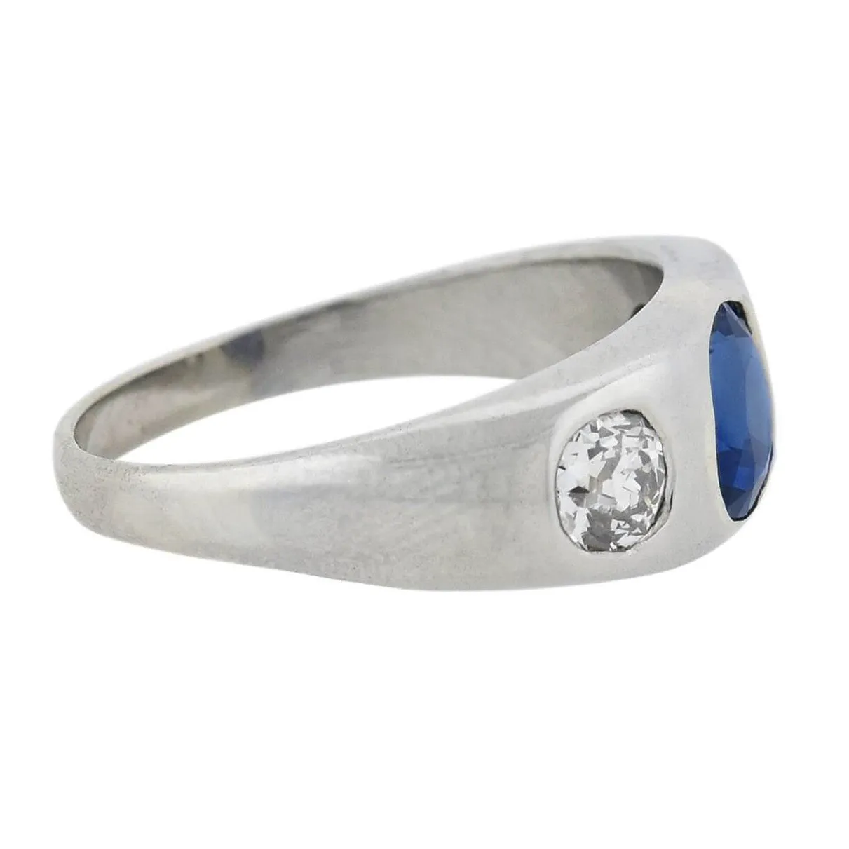 Edwardian Platinum 1ct Sapphire   Diamond 3-Stone Ring