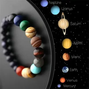 Eight Planet Themed Round Beads Stretch Bracelet-Solar System Bracelet-Natural Healing Stone Bracelet-Universe Yoga Chakra Galaxy Bracelet