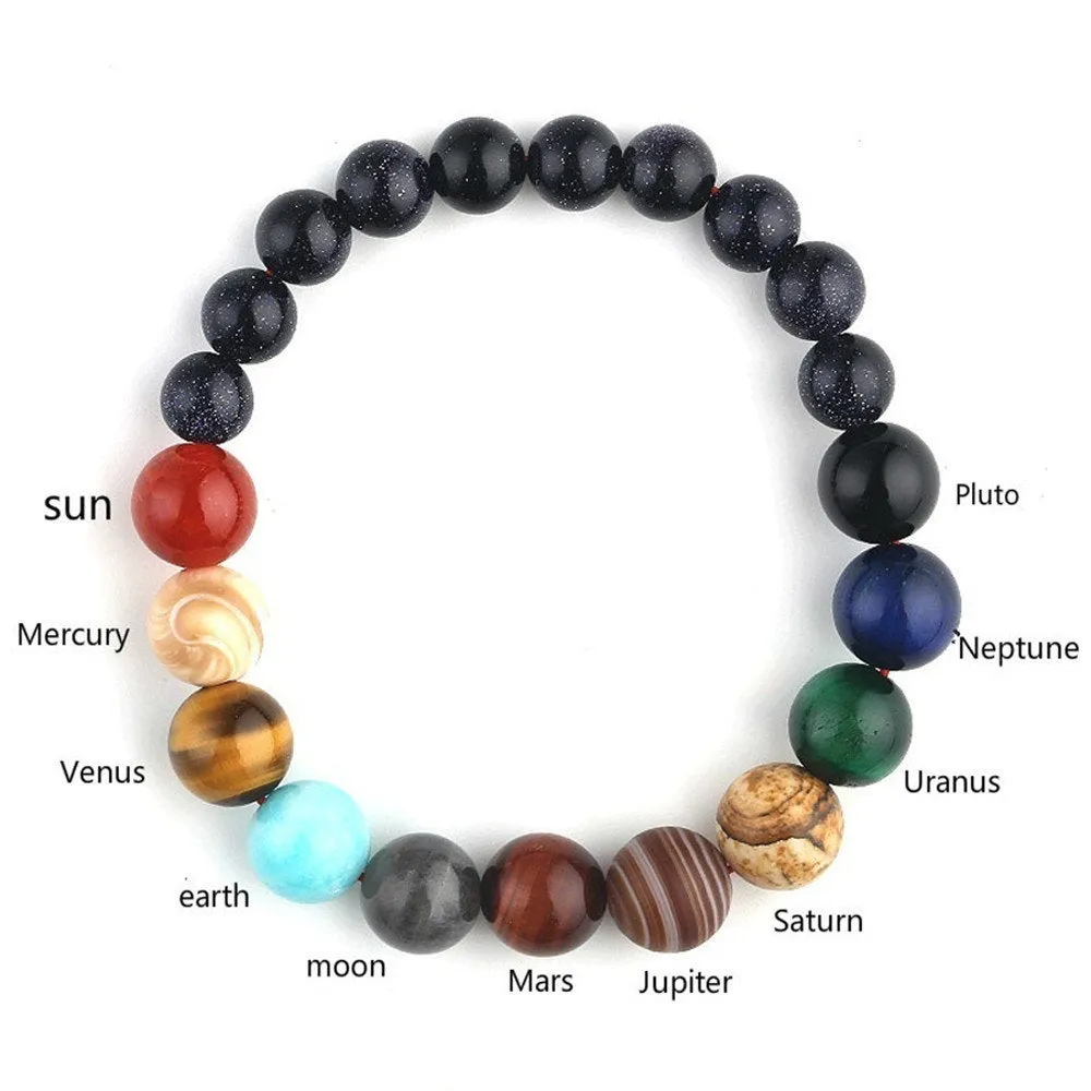 Eight Planet Themed Round Beads Stretch Bracelet-Solar System Bracelet-Natural Healing Stone Bracelet-Universe Yoga Chakra Galaxy Bracelet