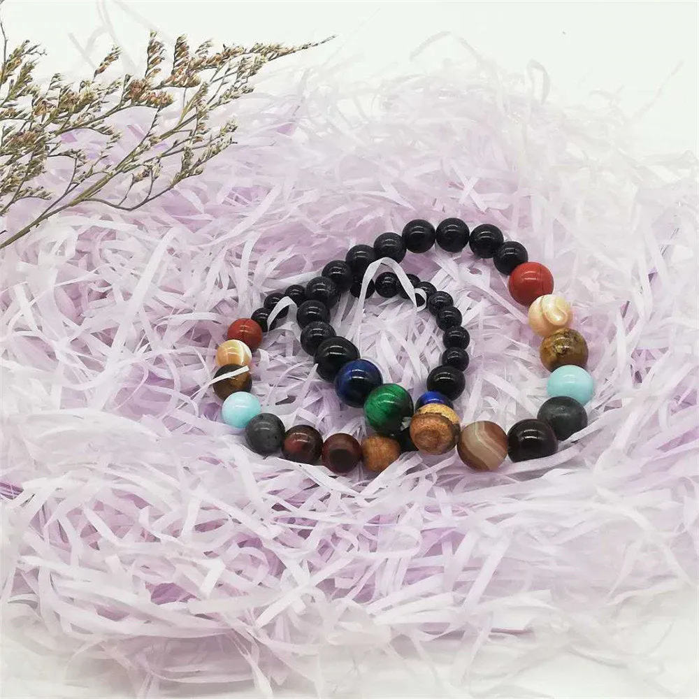 Eight Planet Themed Round Beads Stretch Bracelet-Solar System Bracelet-Natural Healing Stone Bracelet-Universe Yoga Chakra Galaxy Bracelet