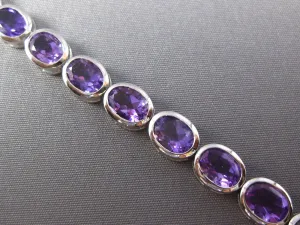 ESTATE LARGE 13.88CT AAA AMETHYST 18KT WHITE GOLD 3D OVAL BEZEL TENNIS BRACELET