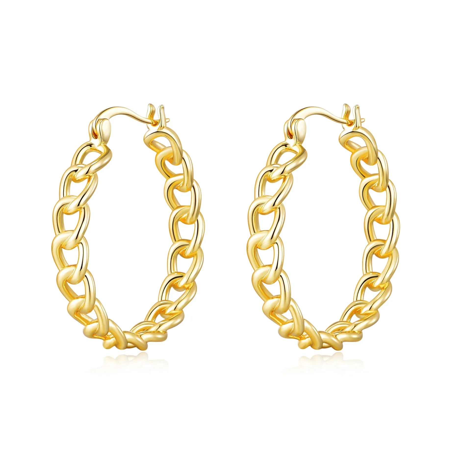 Gold Plated Link Hoop Earrings